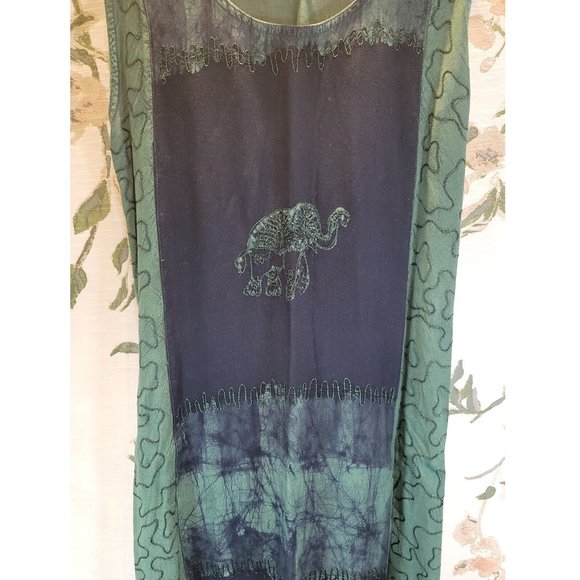 Women's Green Tie-dye & Embroidered Bohemian Elephant Dress One Size - Picture 6 of 10